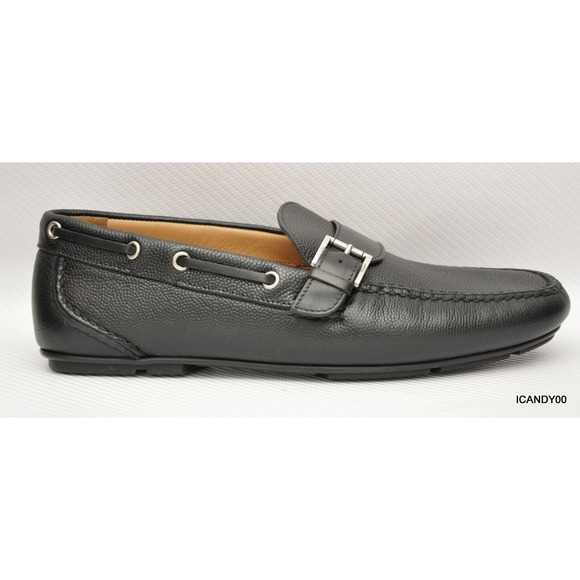 Salvatore Ferragamo Italy Pebbled Leather Moc Driving Loafer Slip-On Black 9 New main image 7